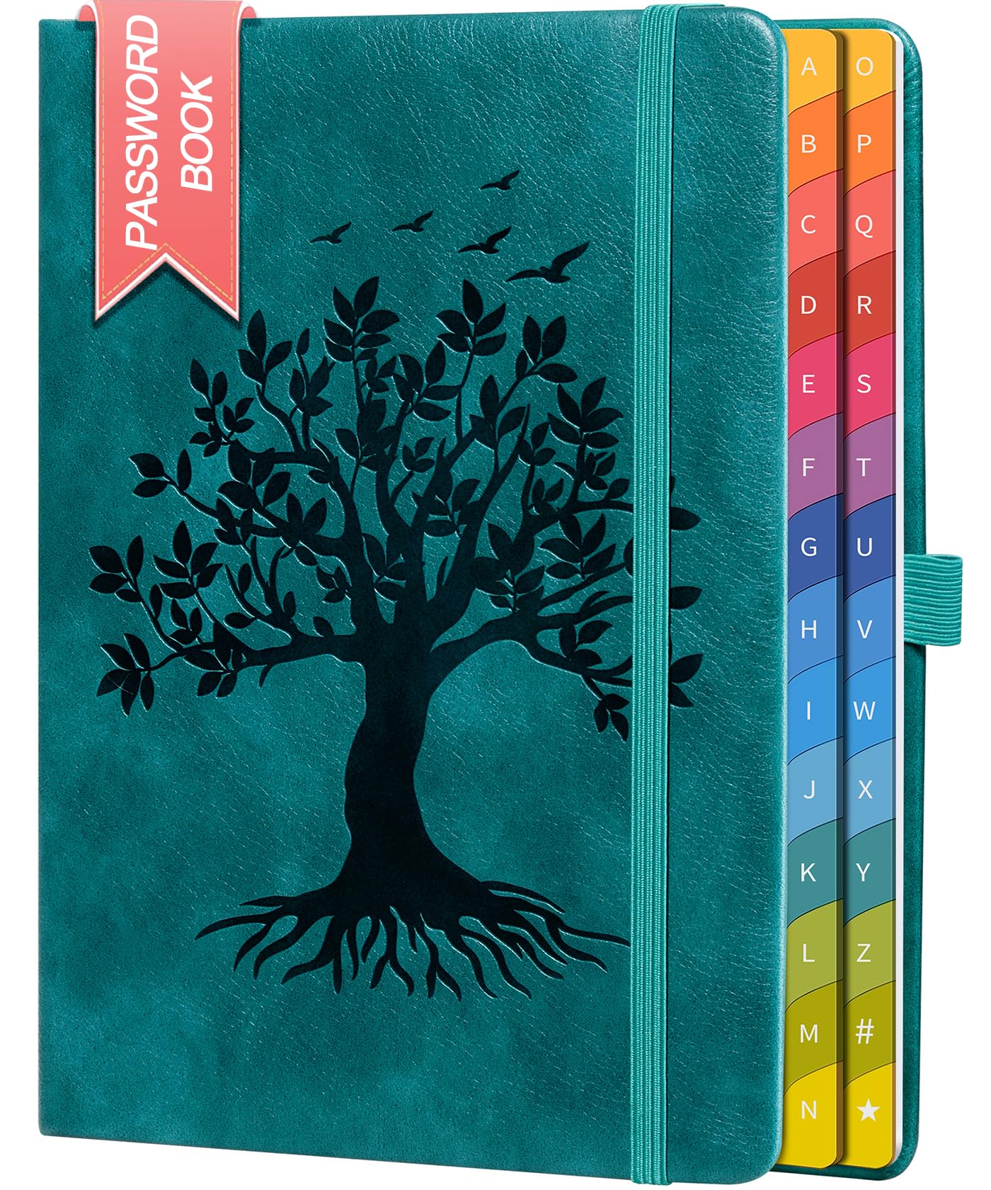 ZXHQ Password Book with Colorful Alphabetical Tabs, 8.4" x 5.8" Hardcover Password Keeper Organizer for Managing Internet Website Addresses and Logins - SeaGreen