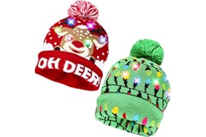 MGPARTY 2 Pack Christmas LED Light-up Knitted Beanie Hat Colorful Flashing Holiday Xmas Christmas Party Supplies(One Size Fits More)