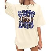 ASTANFY Game Day Shirts Oversized Tshirts: Football Shirts for Women Sequin Shirt Fall Graphic Tees Short Sleeve Tops