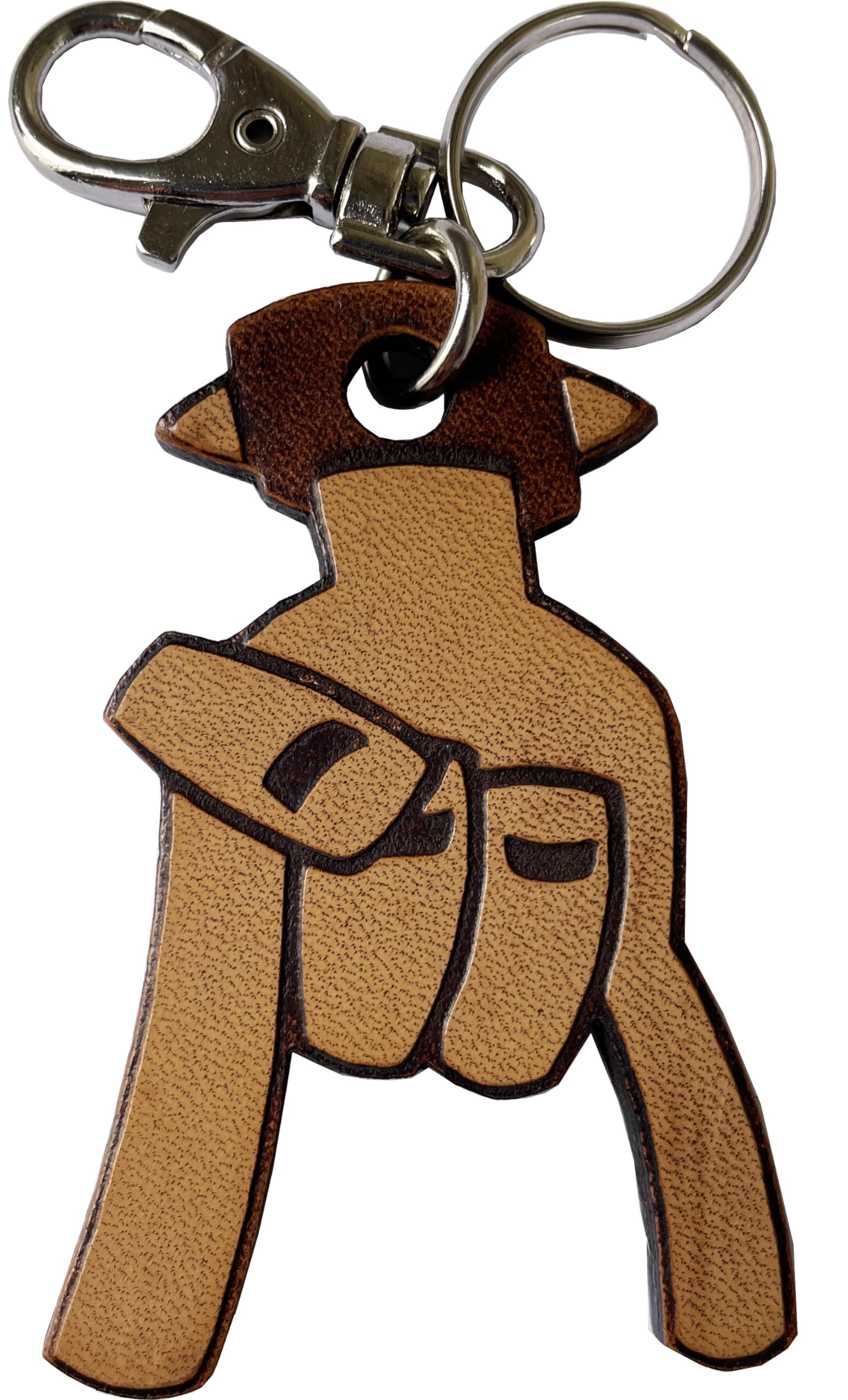 Lucky Keyring – Horns Lucky Charm - Genuine Leather Vegetable-Tanned – Laser engraved and finished by hand - Etabeta Artigiano Toscano – Made in Italy (Brown)