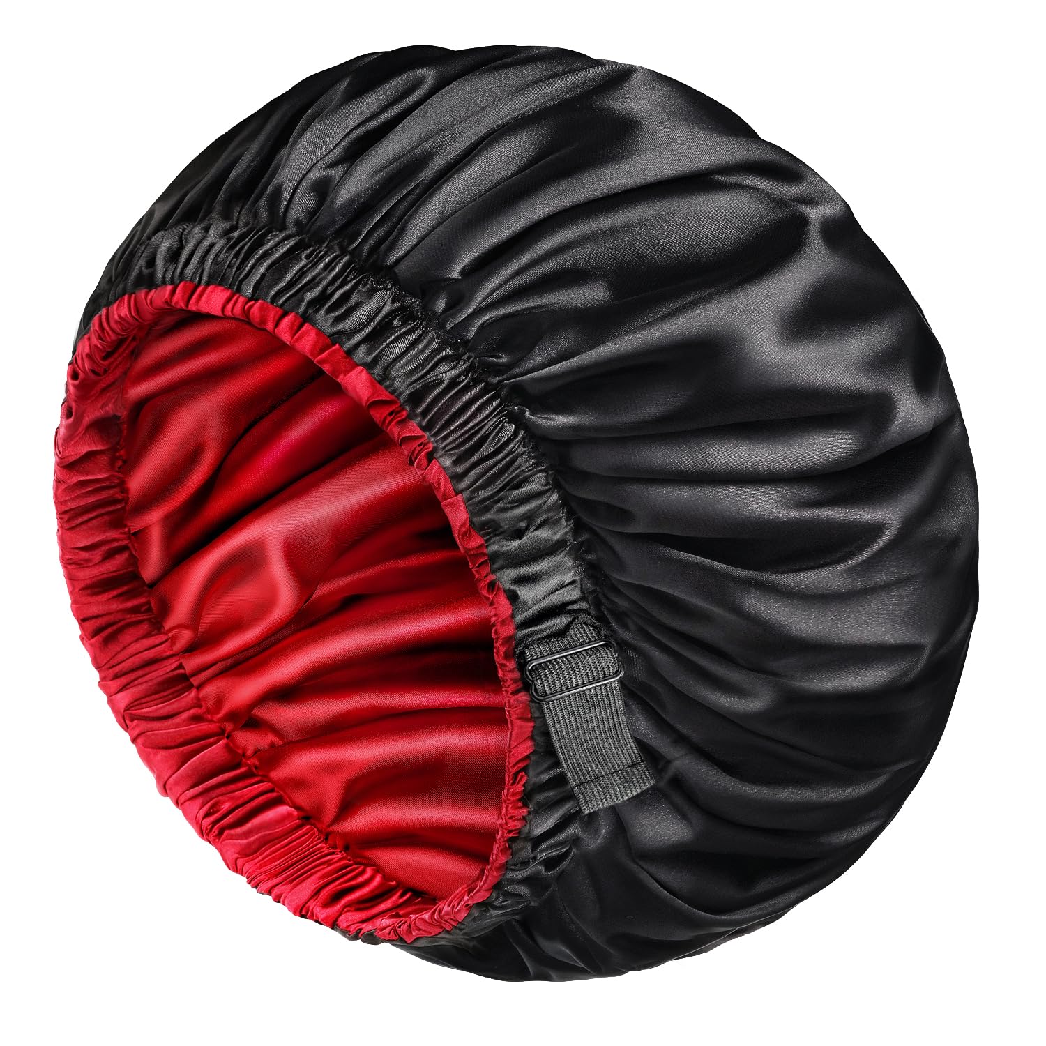 Photo 1 of mikimini Satin Bonnet for Men and Women, Reversible Double Layer Sleeping Bonnet for Hair Braids with Anti-slip Adjustable Elastic Band Super Soft (XL, Black/Red)