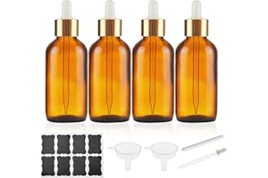 Bastelica Amber Glass Dropper Bottle 4 oz, Tincture Bottles with Dropper, Golden Cap Essential Oils Bottles for Health, Personal Care & Beauty - 4 Pack