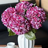 DUYONE 4pcs 22.4'' Realistic Large Artificial Hydrangea Flowers with Long Stem,Rose Red Lifelike Latex Soft Touch Flowers for Home Decor Wedding Arrangements Party Living Room Bouquets Centerpieces