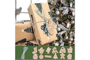 Christmas Wrapping Paper Roll Kraft Wrapping Paper Christmas With Ribbon and Gift Tags, Vintage Xmas Packaging Paper Roll Set