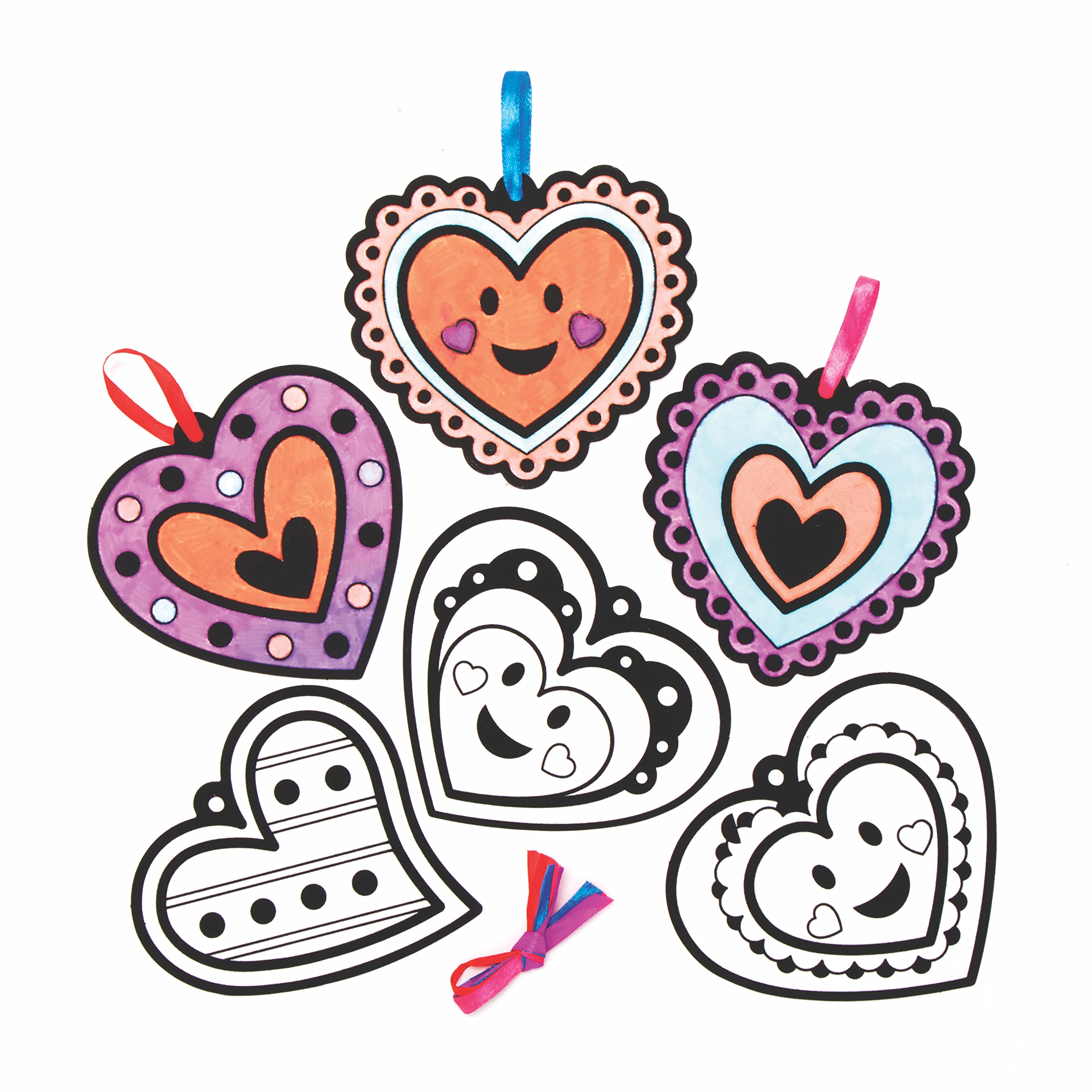 Baker Ross AX928 Heart Decorations - Pack of 15, Colour in Ornament Crafts for Kids Great for Art Activities