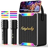 Kinglucky Karaoke Machine for Kids and Adults, 30W Portable Bluetooth Speaker with 2 Wireless Microphones, LED Lights/Voice Changer, PA System for Birthday Party, Gifts for Girls Boys 8-12, 3-8,