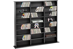Prepac 3 Column Tall Media Storage Cabinet, Black Storage Cabinet, Display Cabinet, Multimedia Storage Organizer for CDs, DVDs, Blu-rays with 21 Adjustable Shelves 8.75" D x 56" W x 51" H