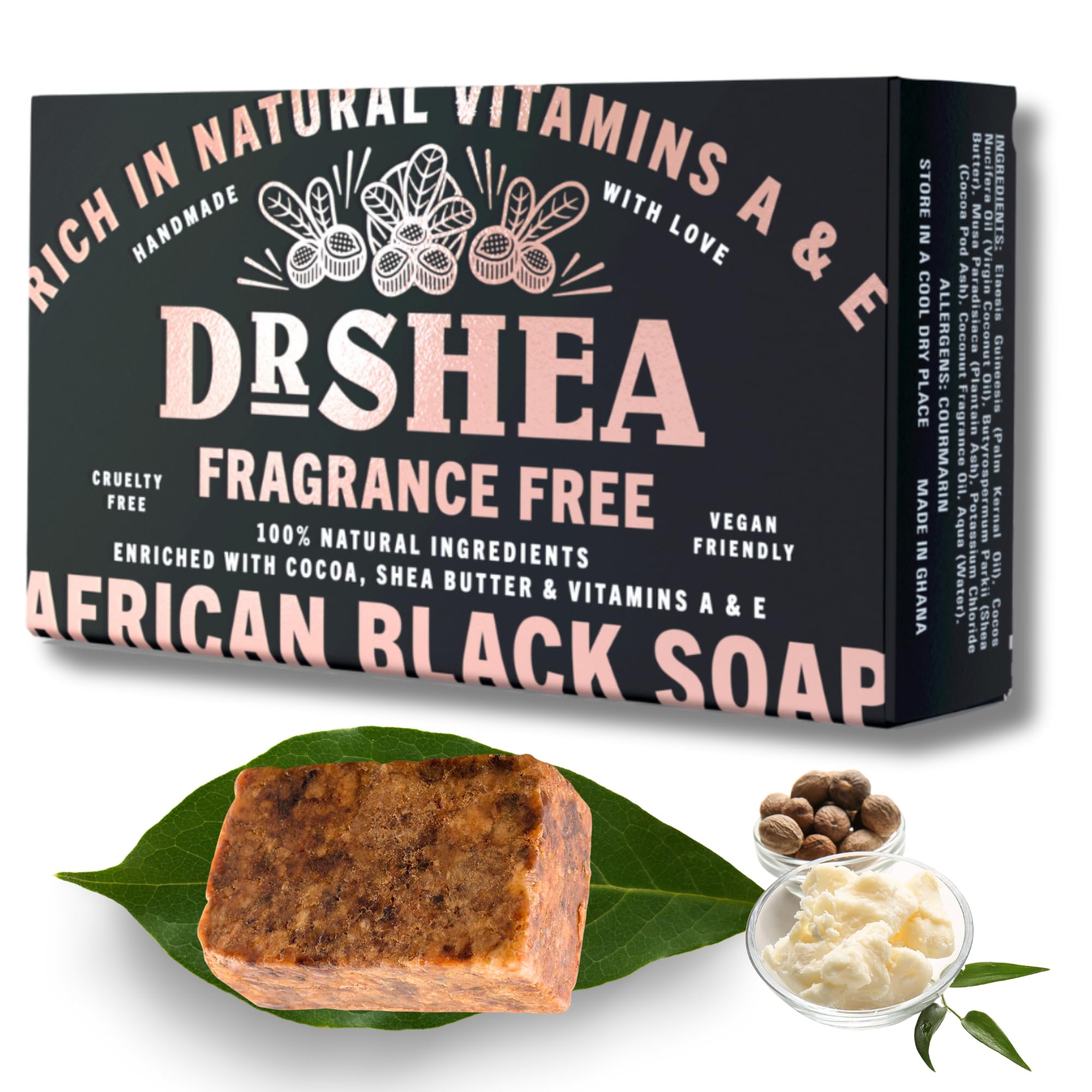 Organic African Black Soap 100g - Antibacterial Body Face & Hand Wash - Natural Vegan - Dry Skin - Psoriasis - Authentic Raw from Ghana.