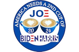 SALT WATER JOHNNY'S Biden for President 2024 Bumper Sticker - America Needs 2nd Cup of Joe Premium Vinyl Election Decal 3 x 3 Inch | Cars Auto-mobiles Political Vote Democrat Sign Coffee Jo Harris + Better Than Magnets