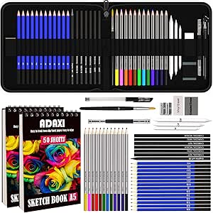 43-Piece Colored Pencil Set with Two 50-Page Sketchbooks, Sketch Pen Set in Black Zipper Case - Professional Watercolor Pencils for Adults/Kids, Pros/Beginners, Durable Art Pencils for Coloring