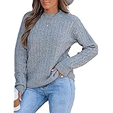 DancingYarns Womens Cable Knit Sweaters for Women Fall Winter 2025 Trendy Ladies Casual Business Outfits Cute Soft Sweater Classic Crew Neck Long Sleeve Pullover Tops Grey M