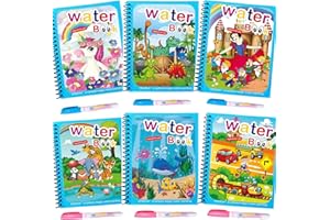 Dreamlizer Reusable Water Coloring Books for Toddlers, Paint with Water Books, 6 Pack Mess Free Wow Book for 3-5 Year Olds, Dinosaur Animal Transport Cartoon Coloring Book, Travel Toy Gift (6 Packs)