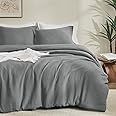PHF Cotton Muslin Comforter Set Queen Size – Ultra Soft, Breathable & Lightweight Bedding Set for All Seasons, 3 Pieces - 1 Comfy Comforter 90"x90", 2 Pillow Shams 20"x26", Grey