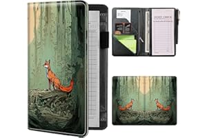 BWEGRHE Server Books for Waitress Waiter with Zipper Pocket, Fox Forest Cute Server Book for Men & Women, Restaurant Server Pads Waitstaff Organizer Guest Check Presenters Server Wallet Money Holder