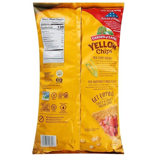 GARDEN OF EATIN’ CORN TORTILLA CHIPS, YELLOW CHIPS, 1 LB BAG