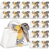 Abbylike 18 Pcs PU Leather Purse Gift Bags with Handles Ribbon Wedding Purse Party Favor Bags Valentines Candy Boxes for Baby Showers Birthday Wedding (White)