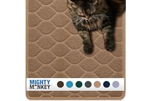 Mighty Monkey Waterproof BPA Free Cat Litter Box Trapping Mat, Easy Clean Floors, Textured Backing, Soft on Sensitive Kitty Paws, Cats Accessories, Less Waste, Stays in Place, 35x23, Latte