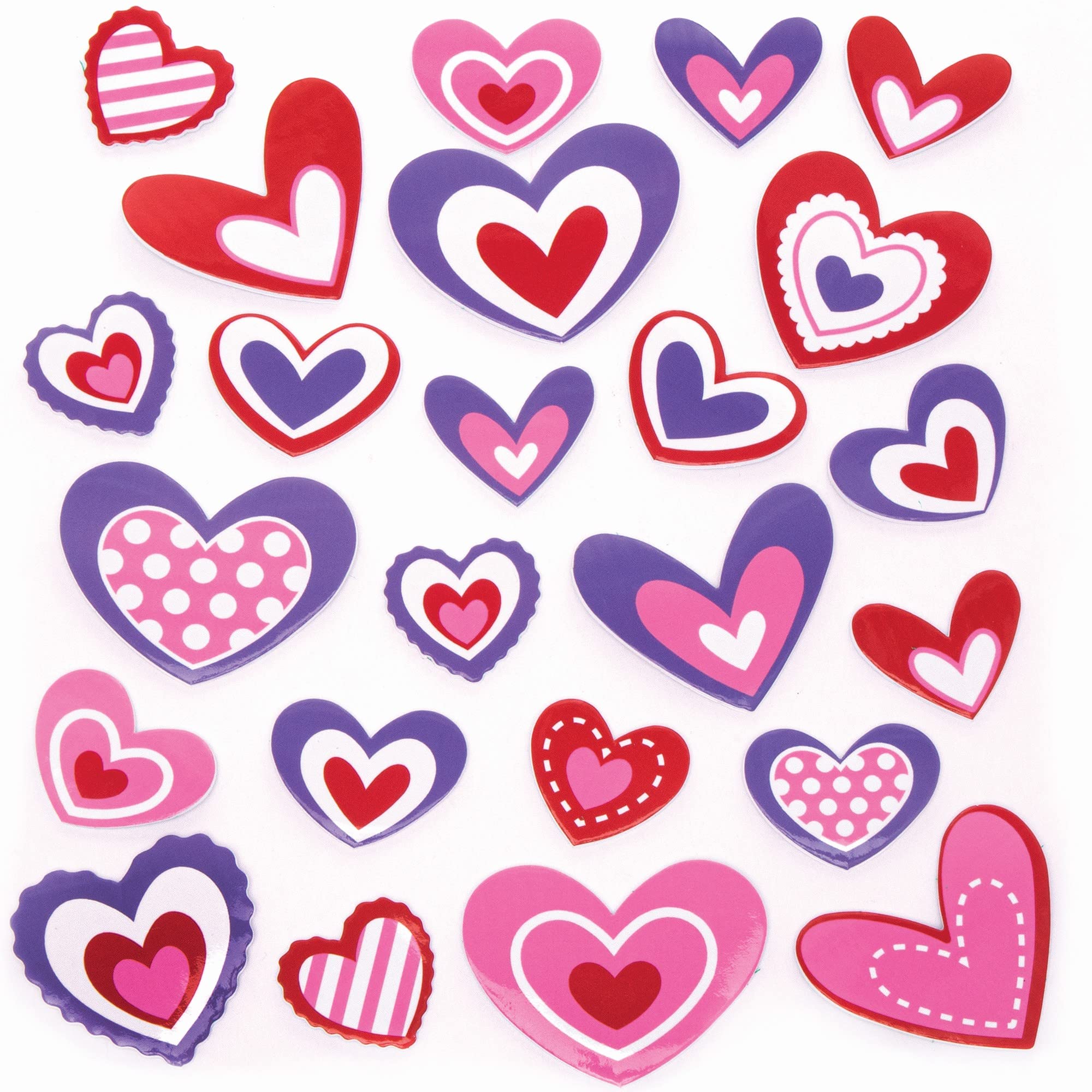 Baker Ross Heart Printed Foam Stickers - Pack of 200, Foam Valentine's Stickers for Children (FC429),Pink