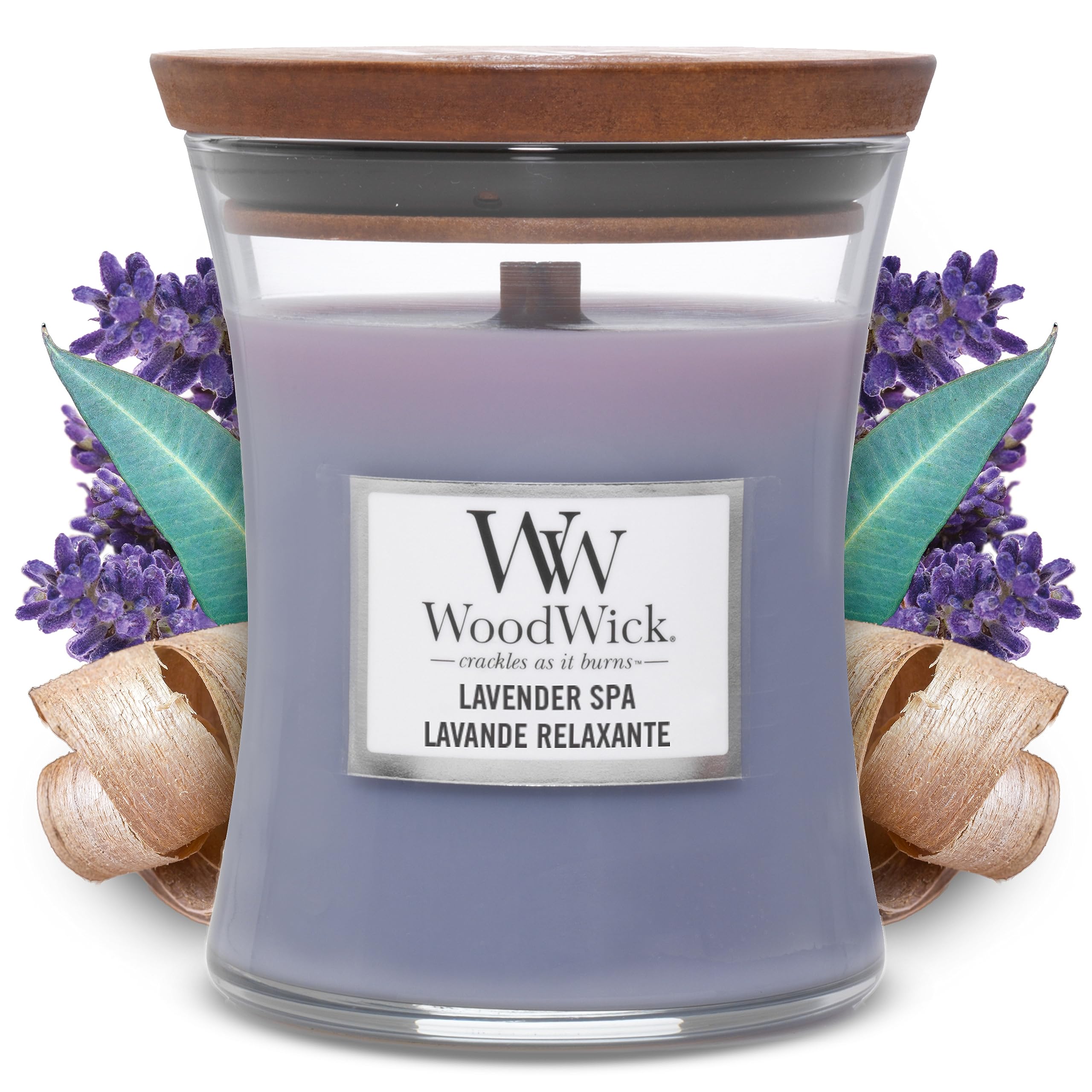 WoodWick Medium Hourglass Scented Candle | Lavender Spa | with Crackling Wick | Burn Time: Up to 60 Hours