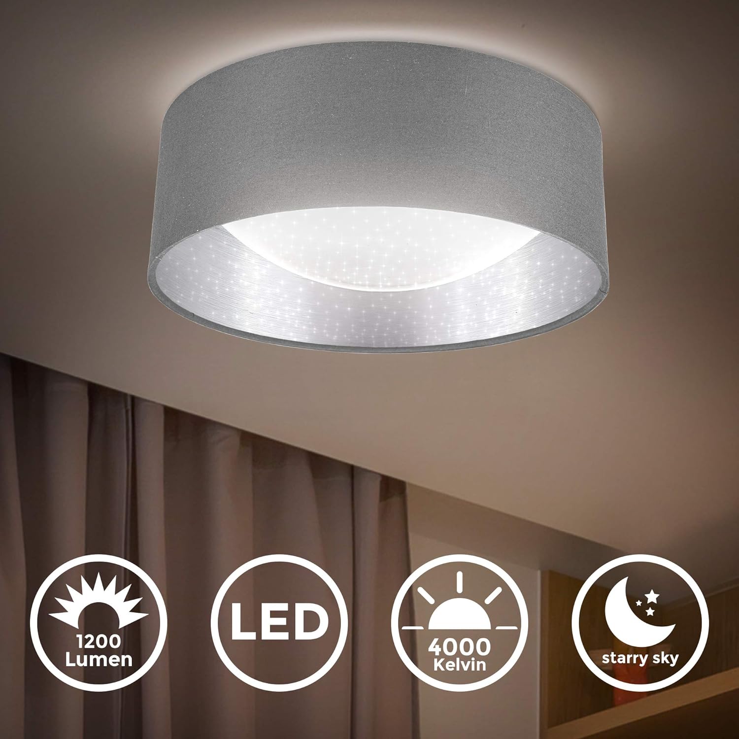 B.K.Licht LED Ceiling Light, Built-in 12W LED Board, 4000K Neutral White, 1200Lm, diameter 12.6in - Image 5
