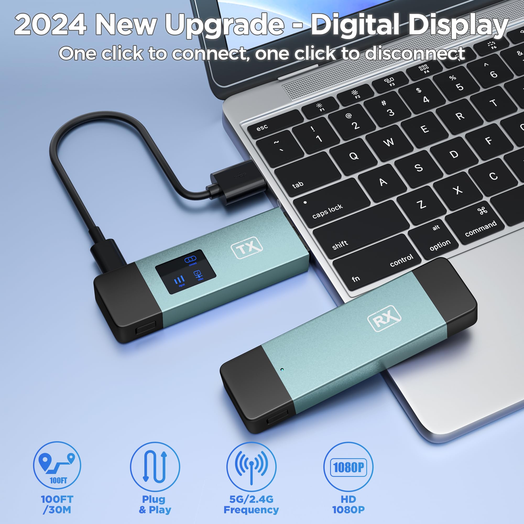 2025 Upgraded Wireless HDMI Transmitter and Receiver, LED Display, 4K Decode 1080P@60Hz Ultra HD Video Output, Plug&Play 5G+2.4G for Video and Audio to Monitor from PC/Projector/TV Box