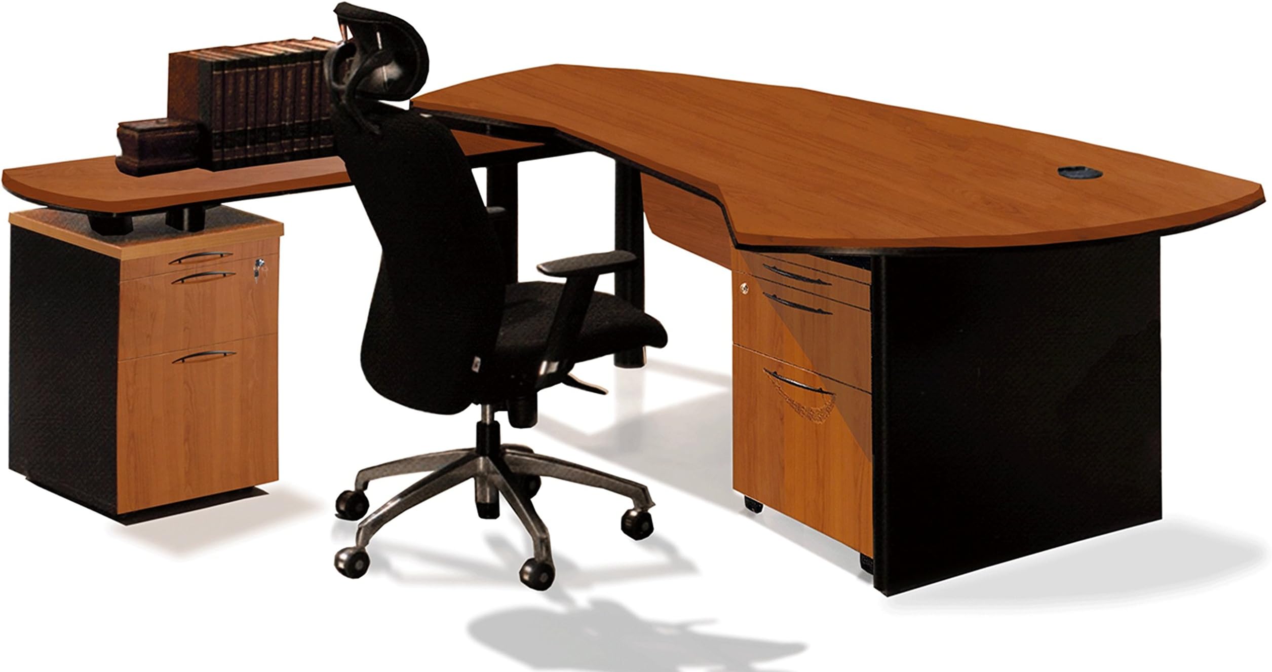 OfisELITE Key Managers Double Filing Office Desk Left Group Stunning Cherry /Luxury Suite for Key Executive Team Members (Chairs and all Accessories Not Included), Black