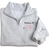 GODMERCH Personalized Nurse Quarter Zip Sweatshirt, Custom Embroidered Nurse Sweatshirt, RN Sweatshirts Gift for Nurses