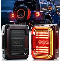 AUDEXEN LED Tail Lights Compatible with Jeep Wrangler JK JKU 2007-2018, Unique"C" Shaped Design Smoked Lens, 20W Reverse Ligh