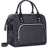 IDEATECH Insulated Lunch Box for Women & Men, Stylish Ladies Lunch Bag for Work, Leak Proof Portable Cooler Bag for Picnic, Black Lunch Tote Bags with Adjustable Shoulder Strap, Gifts for Mom (Black)
