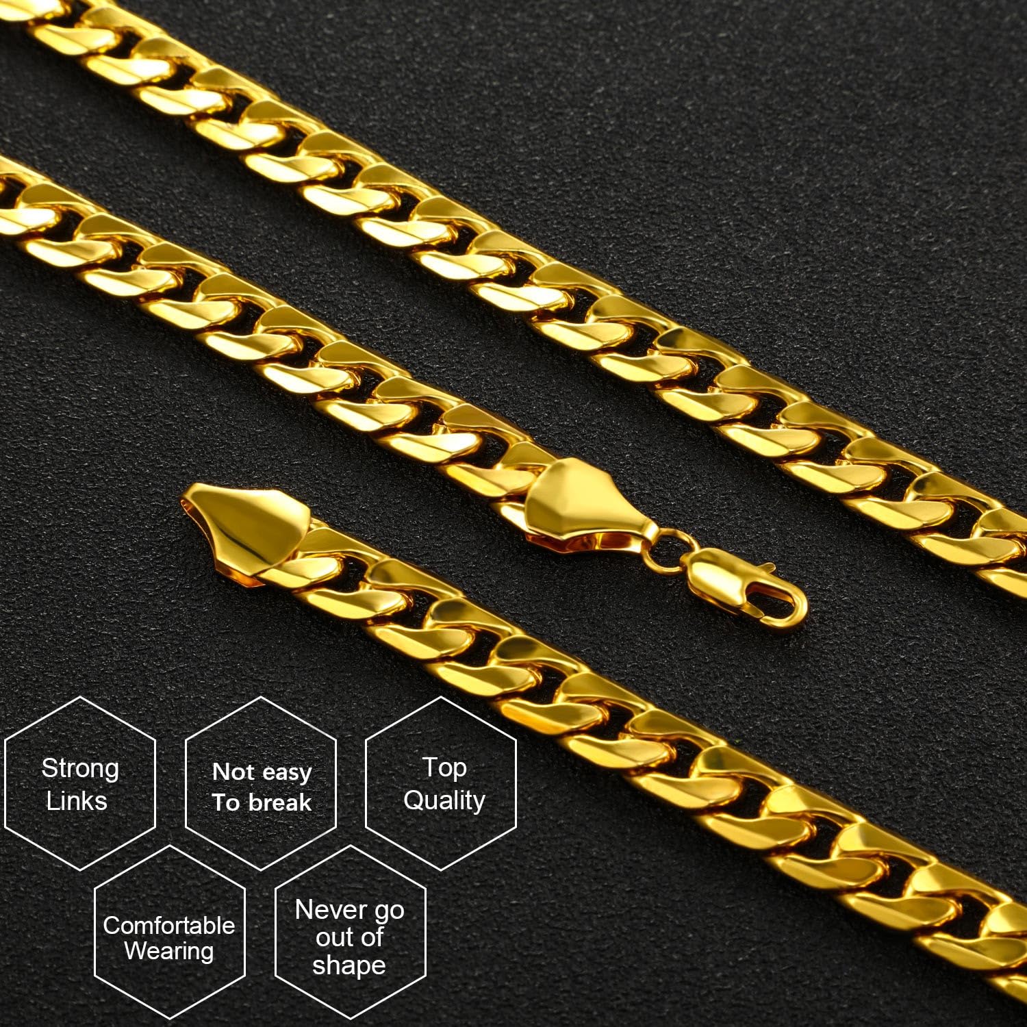 Gejoy 4 Pieces Fake Gold Chains Stainless Steel Chunky Necklace Faux 80s, 90s Gold Chain for Hip Hop Rapper Party Favors, 8 mm 24 Inch Long