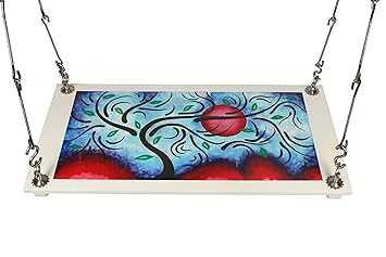 Outdoor Plywood Hanging Swing Set/Jhula with Hand Painted Modern Art for Home and Garden (Upto 200kgs of Human Weight)