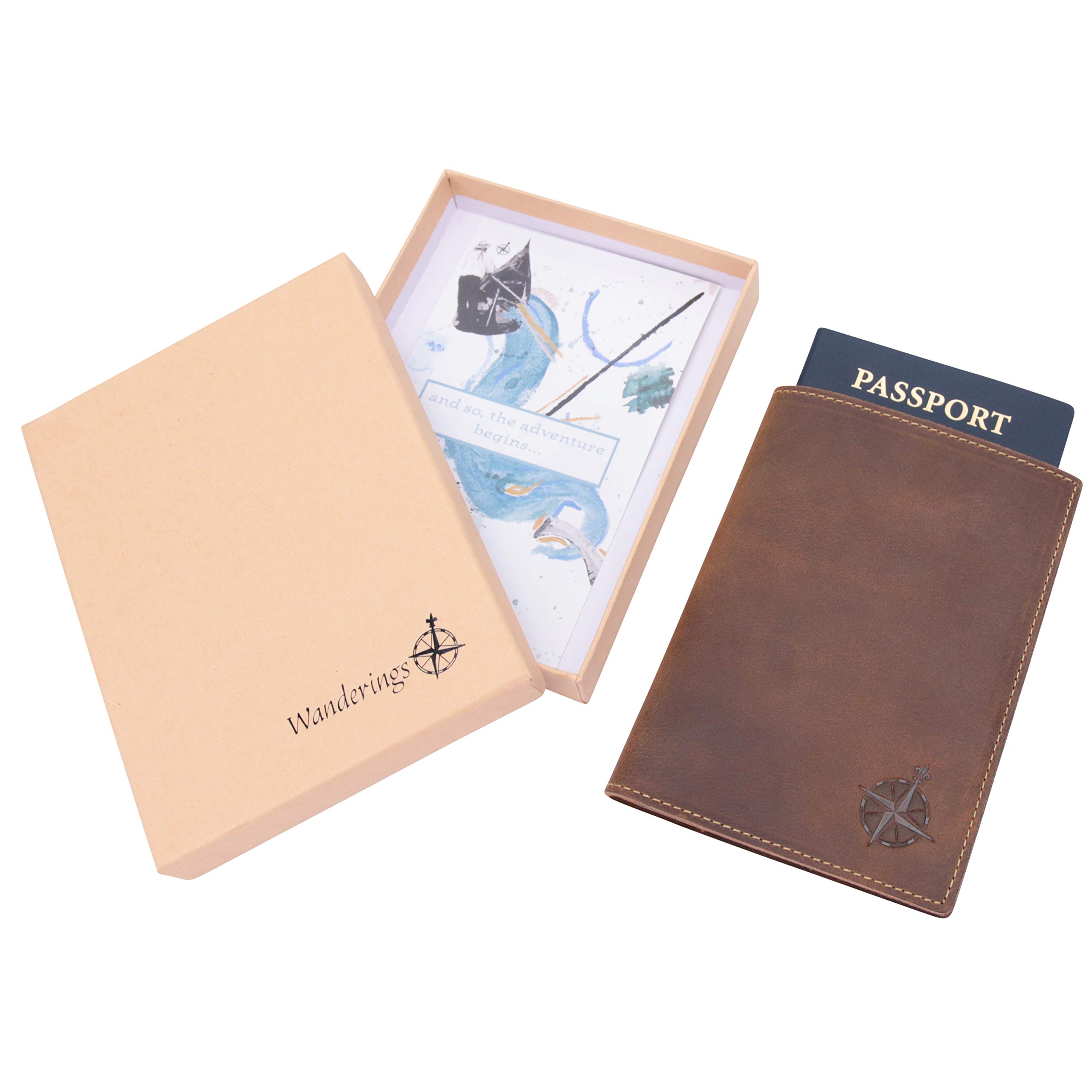 WANDERINGS Leather Travel Wallet with Passport Holder - 5.5