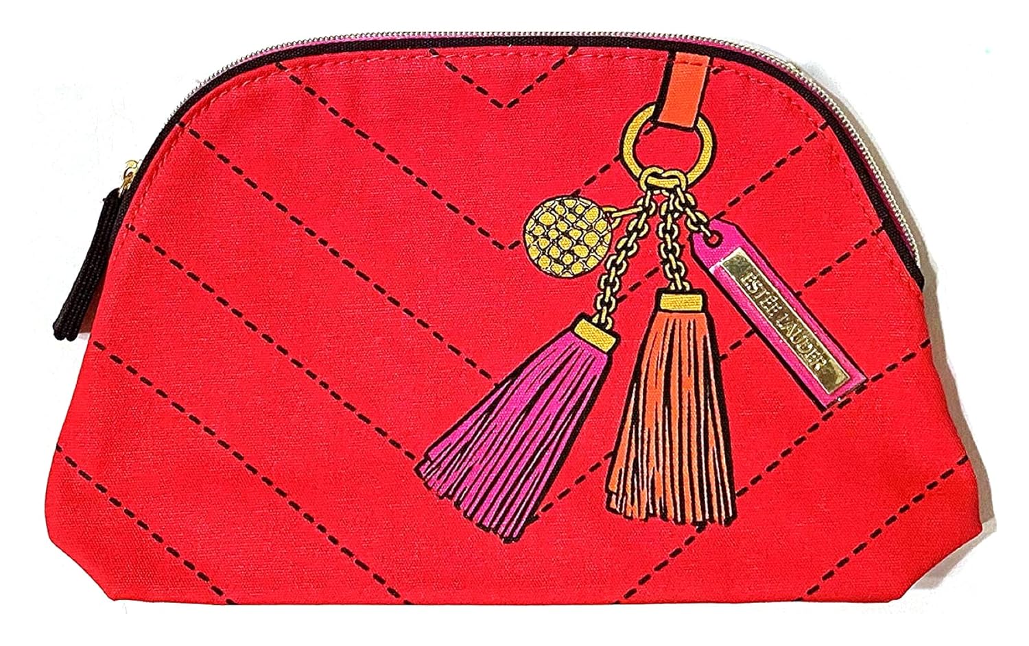 Estee Lauder Cosmetics Makeup Travel Bag (Beauty of Illusion Collection ≈ Red Dome with Tassels Print)