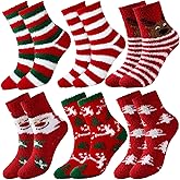 YOGINGO 6 Pairs Christmas Socks Women - Fuzzy Christmas Socks, Colorful Warm Fluffy Slipper Socks for Women