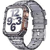 ANCOOL Compatible with Apple Watch Clear Band 41mm 40mm 38mm for Women Men, Crystal Bands with Bumper Case for iWatch Series 9 8 7 SE 6 5 4 3 2 1, Clear Black