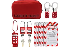 HiLKCO Lockout Tagout Kit,Lock Out Tag Out Kits Safety Electrical Devices,Insulation Loto Hasps,Red Padlock with 2 Differ Key, 8X Lockout Tagout Tags with Nylon Ties,Red Lockout Pocket Bag