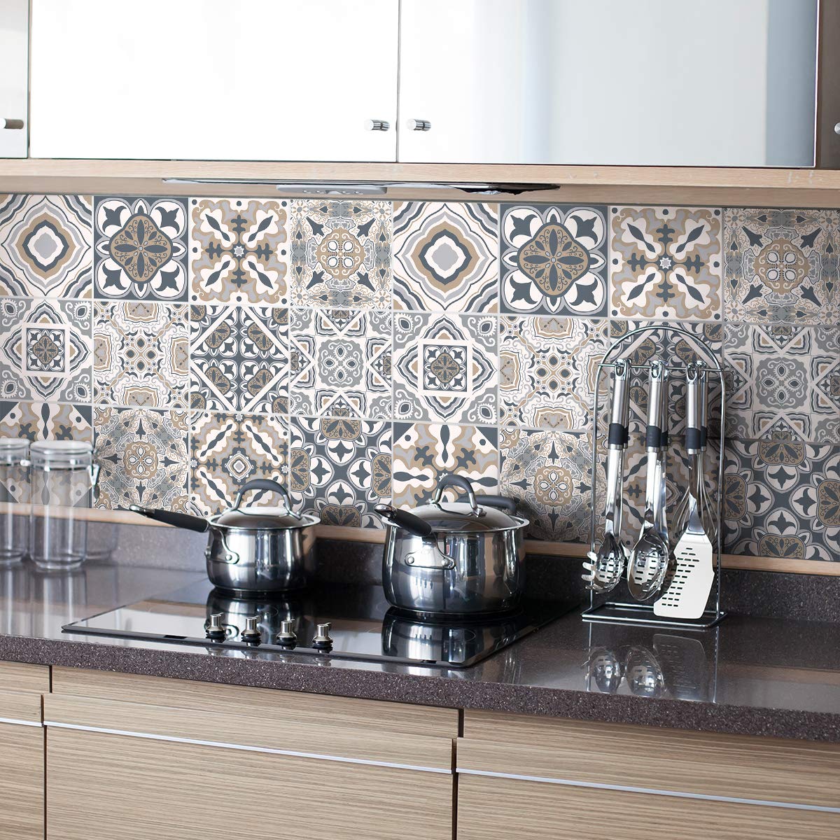 Ambiance Sticker Self-Adhesive Decorative Wall Decal Cement Tile for Bathroom and Kitchen Giacomo - Pack of 24 Stickers of 15 x 15 cm