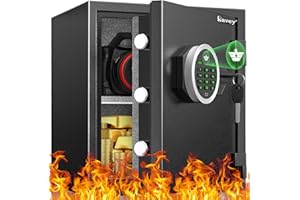 Kavey Fireproof Safe, 1.8 Cub Safe Box Fireproof Waterproof with Digital Backlit Keypad and Removable Shelf, Heavy Duty Fireproof Safe Box for Home Office Bussiness