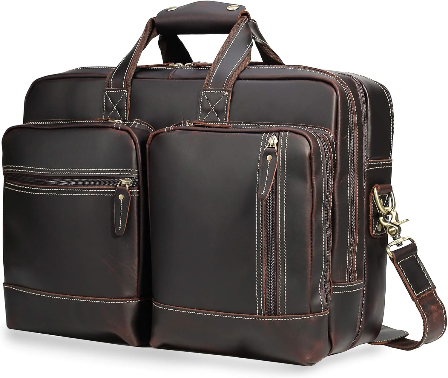 Texbo 17.3" Expandable Full Grain Leather Briefcase Laptop Messenger Bag Business Travel Bag Duffel Bag with YKK Zippers