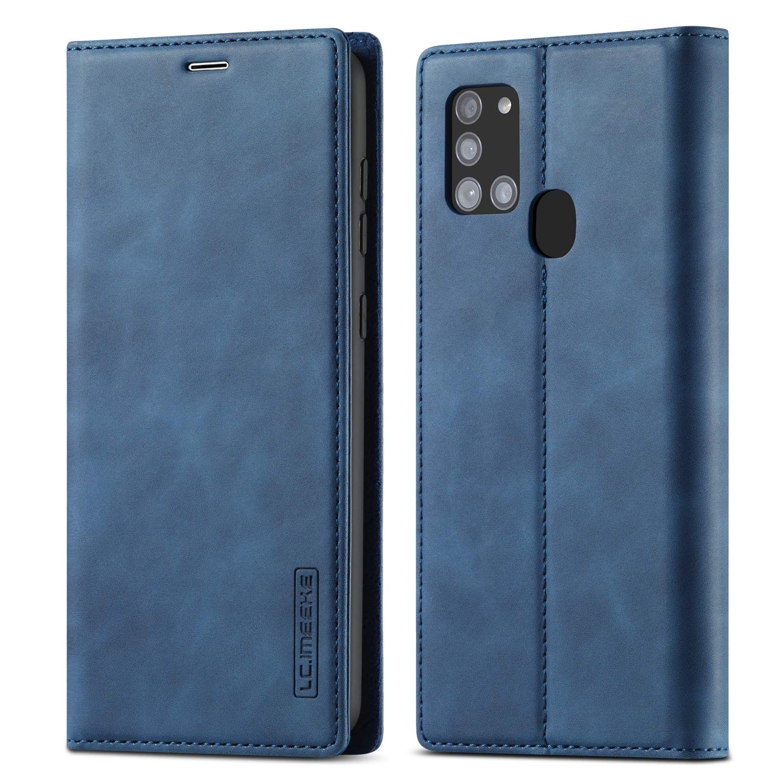 QLTYPRI Case for Samsung Galaxy A21S, Vintage Matte Leather Wallet Case Card Slot Kickstand Magnetic Shockproof Flip Folio Book Case Cover for Samsung Galaxy A21S - Blue