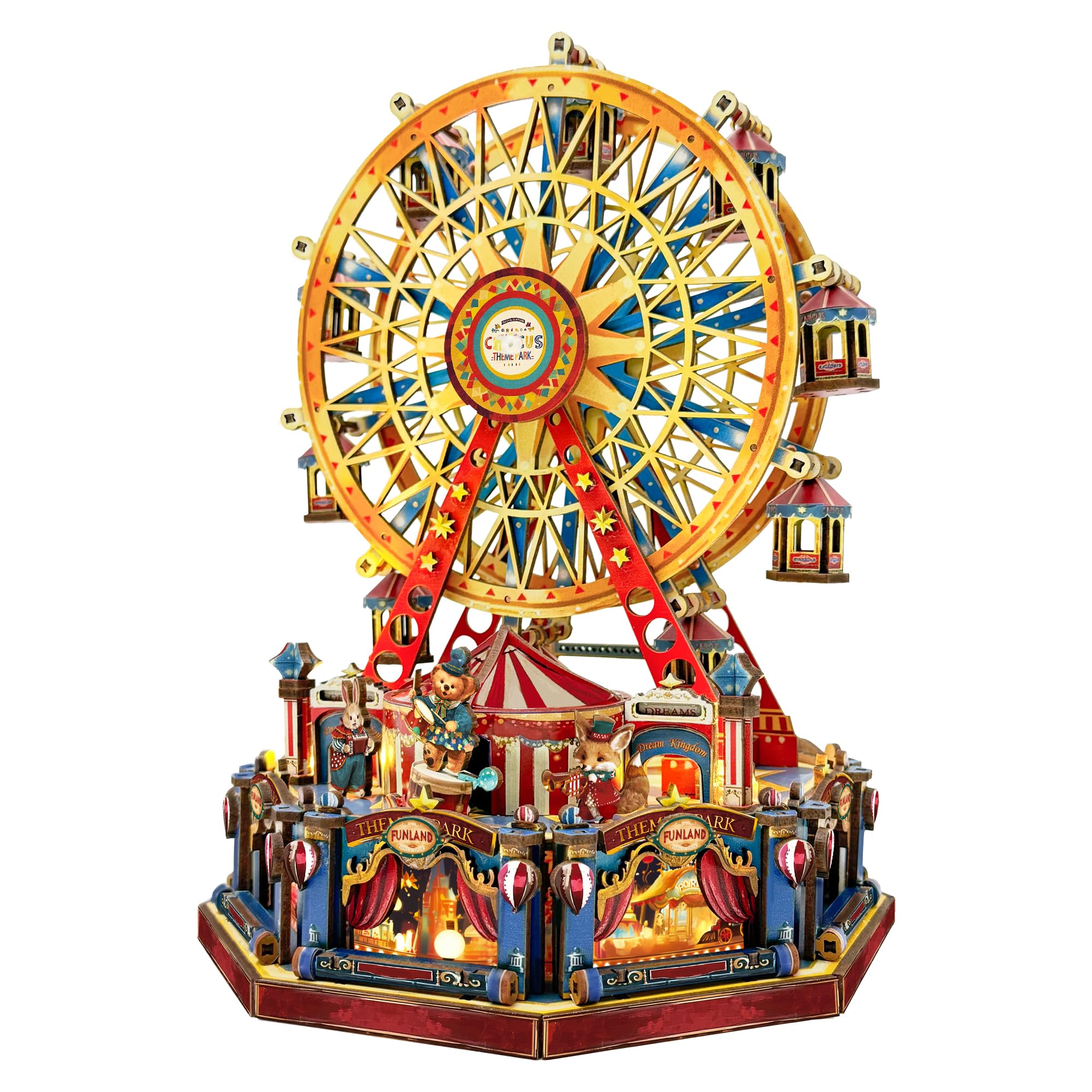 STRUCWOOD DIY 3D Wooden Puzzle Ferris Wheel,DIY Dollhouse Kit Circus Mechanical Building Model,Christmas Decor Craft Sets with Lights and Music,Gifts for Family Friends -Century Ferris Wheel(SQ-69)
