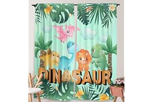 Yilinata Jungle Safari Dinosaur Window Curtains for Kids Boys Girls Cartoon Juvenile Dinosaurs Baby Living Room Bedroom Nursery Toddler Rod Pocket Drapes Home Decor Durable Fabric 82 in X 84 in
