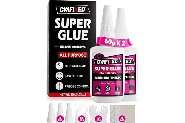 Super Glue Liquid for Plastic Ceramic Wood, 120 Gram Medium Thick All Purpose Clear Cyanoacrylate Adhesive, Heavy Duty CA Glu