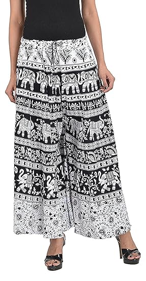 Women's Cotton jaipuri Printed Palazzo in free size (Assorted Design in Black and White animal prints)