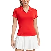 MathCat Womens Golf Shirt Short Sleeve Tennis Polo Shirts UPF50+ Sun Protection V Neck Collared Quick Dry Workout Tops