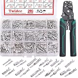 Twidec/290PCS Car Electrical Wire Terminal Pins Connector 1/1.5/1.8/2.2/2.8/3.5mm 21Type Connector Pins Terminal Non-Insulated Plug Removal Male Female Crimp Pins With Wire Crimper Tool