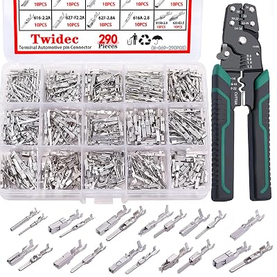 Twidec/290PCS Car Electrical Wire Terminal Pins Connector 1/1.5/1.8/2.2/2.8/3.5mm 21Type Connector Pins Terminal Non-Insulated Plug Removal Male Female Crimp Pins With Wire Crimper Tool