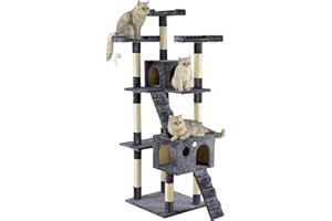 Go Pet Club 72" Tall Extra Large Cat Tree Kitty Tower Condo Cat House for Large Indoor Cats Play Scratch Hide Climb Activity Furniture with Toy, Slate Gray