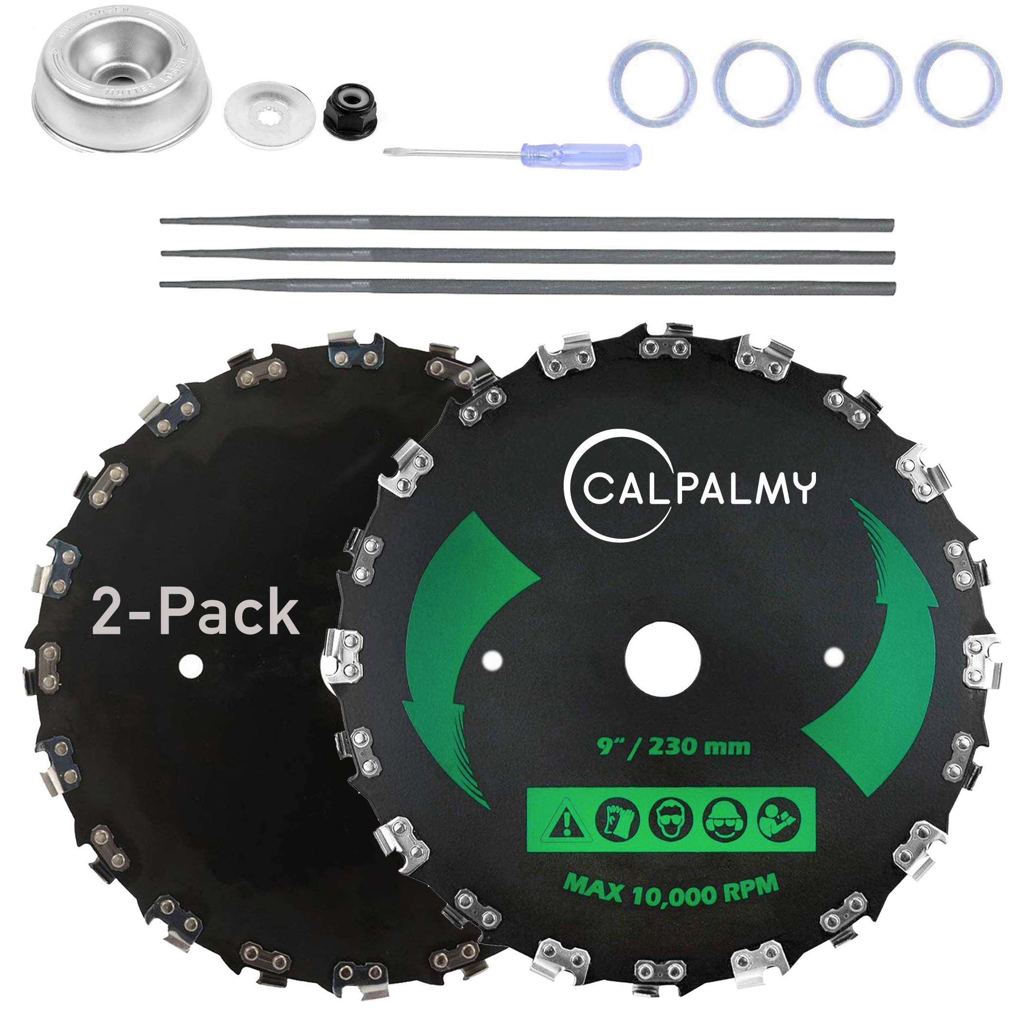 Photo 1 of (2-Set) 9" x 20T Chainsaw Tooth Brush Blades Tool Kit, – 2 Blades, 3 Assorted Round Files and 4 Washers | for Cutter, Trimmer, Weed Eater | Made from Carbon Steel, Cuts Like Butter