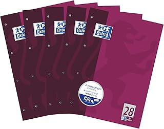 Oxford Schule Schulblock A4, kariert mit Rand rechts und links, 50 Blatt, violett, 5er Pack